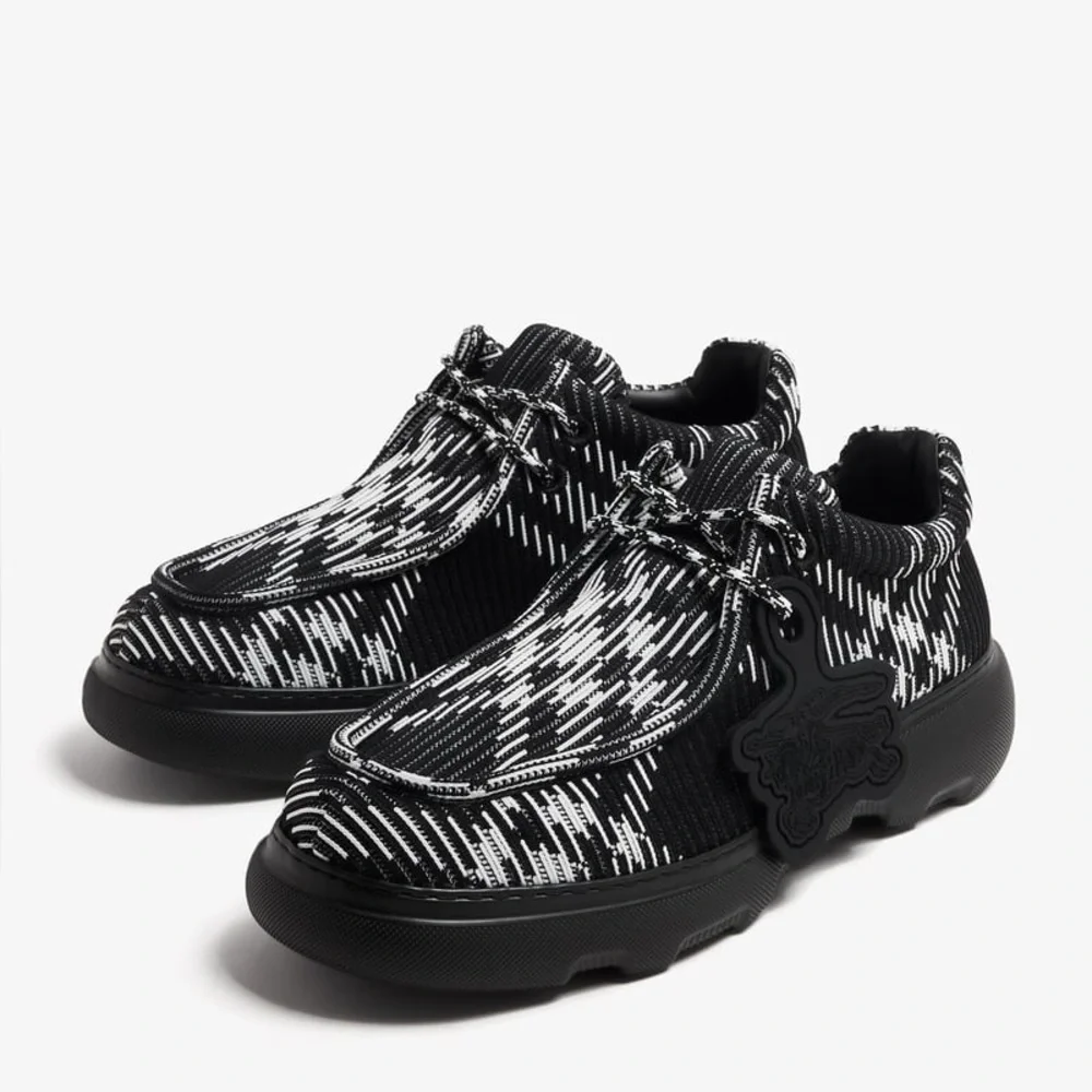 Burberry Creeper Check Woven Lace Up Boots Black Made in Italy, NWT, EU Size 44
